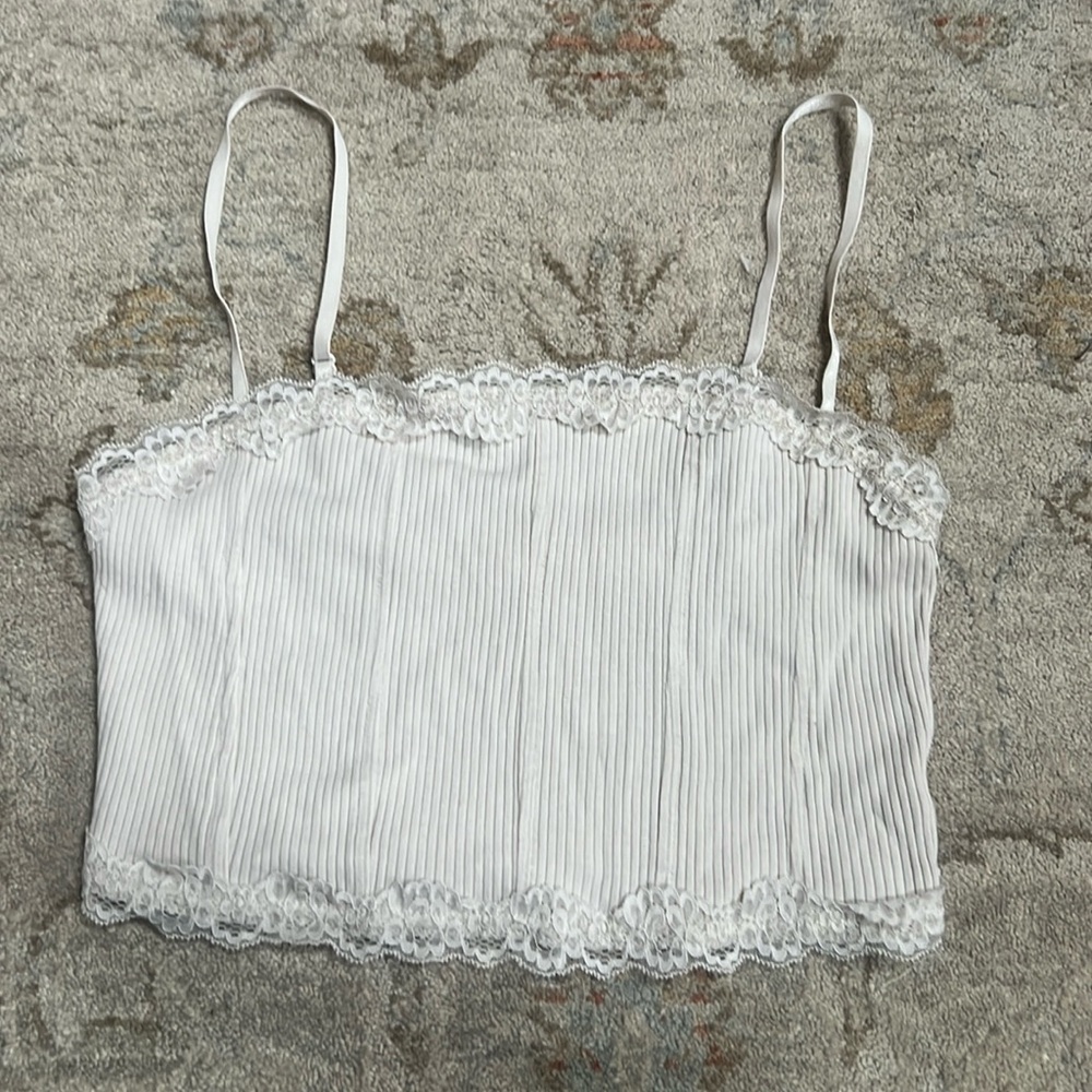Garage cropped tan camisole with lace